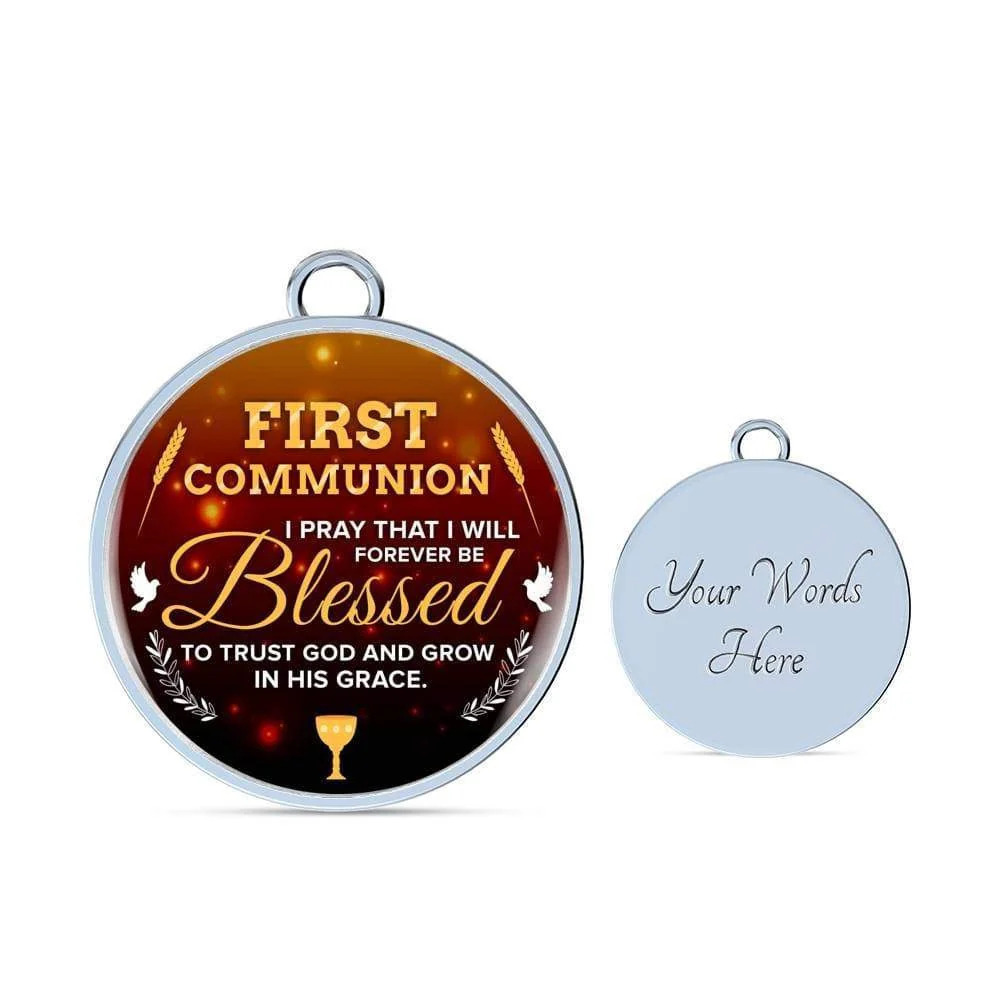 Forever Be Blessed First Communion Personalized Engraved Silver Circle Bangle